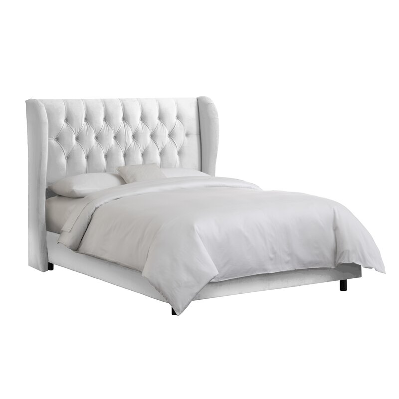 White tufted online upholstered bed